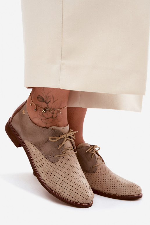 Elegante sand- und braune Damen-Lederschuhe mit Schnürsenkeln Zazoo 4238