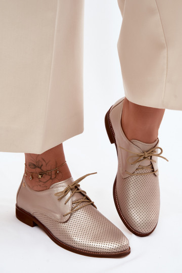 Haut Schuhe Feminin Eleganter Stil mit Schnürsenkeln Zazoo 4238 goldene Farbe 2