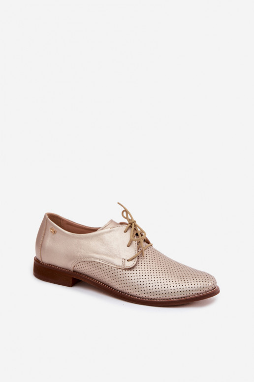 Elegante goldene Damen-Lederschuhe mit Schnürsenkeln Zazoo 4238