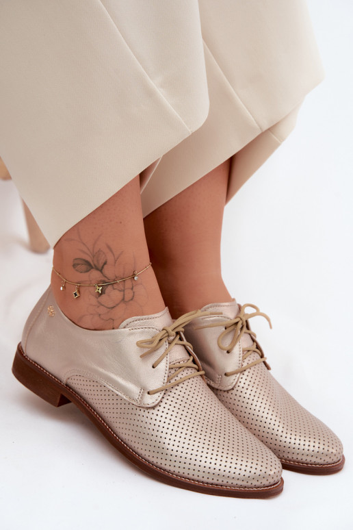 Elegante goldene Damen-Lederschuhe mit Schnürsenkeln Zazoo 4238