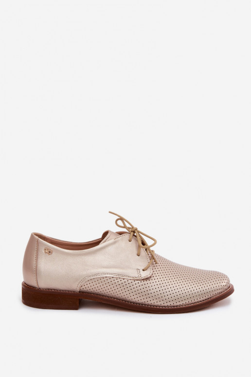 Elegante goldene Damen-Lederschuhe mit Schnürsenkeln Zazoo 4238