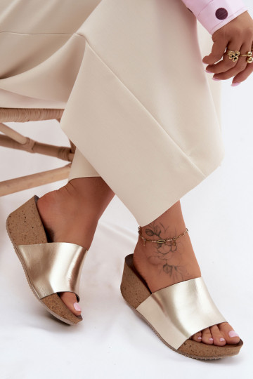 Zazoo 40291 Lederhausschuhe Feminin Ermöglicht KorkoZuym Koturnie goldene Farbe