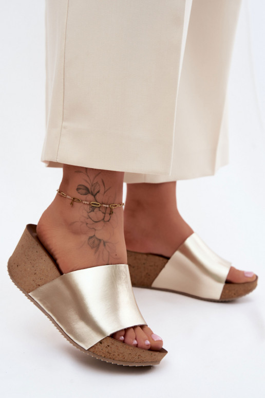 Zazoo 40291 Lederhausschuhe Feminin Ermöglicht KorkoZuym Koturnie goldene Farbe