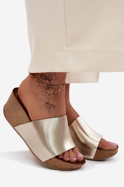 Zazoo 40291 Lederhausschuhe Feminin Ermöglicht KorkoZuym Koturnie goldene Farbe