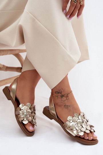 Elegante goldene Damen-Sandalen mit breiten Absätzen Zazoo 40468