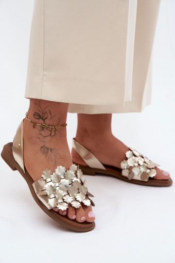 Elegante goldene Damen-Sandalen mit breiten Absätzen Zazoo 40468 2