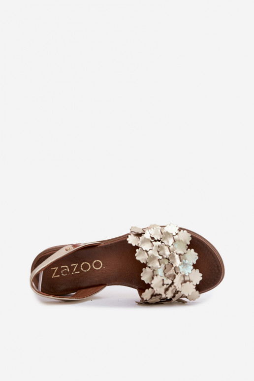 Elegante goldene Damen-Sandalen mit breiten Absätzen Zazoo 40468