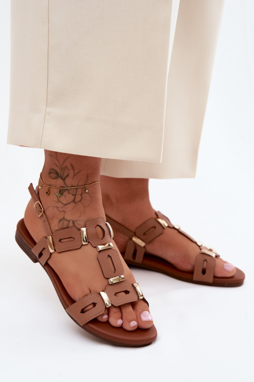 Flache Sandalen für Damen S.Barski PL61-0903 braune Farbe