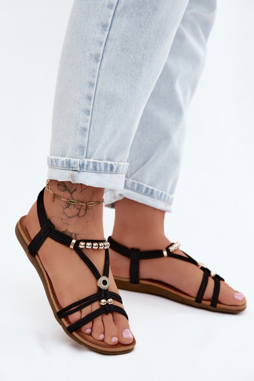 Schwarze flache Sandalen für Damen mit Riemen Zelda