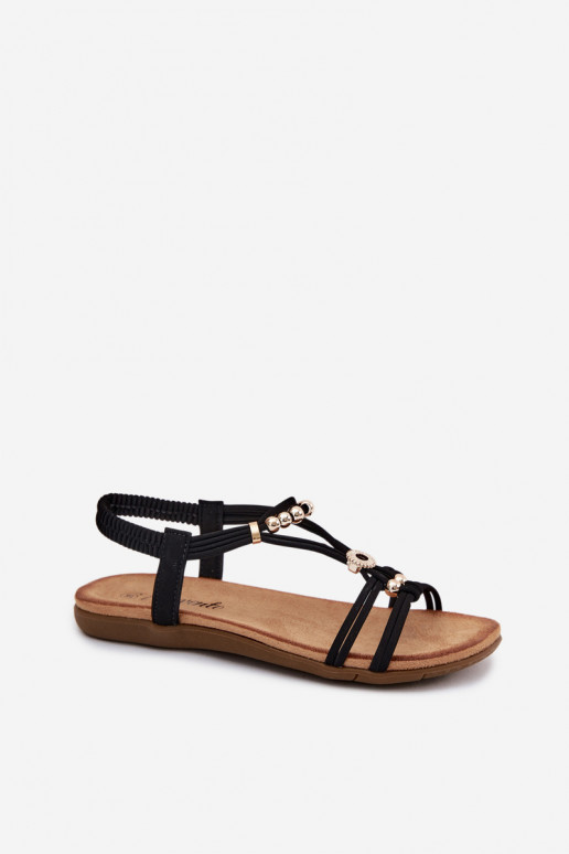 Schwarze flache Sandalen für Damen mit Riemen Zelda