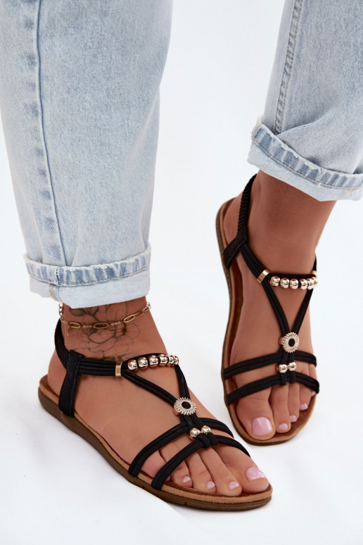 Schwarze flache Sandalen für Damen mit Riemen Zelda