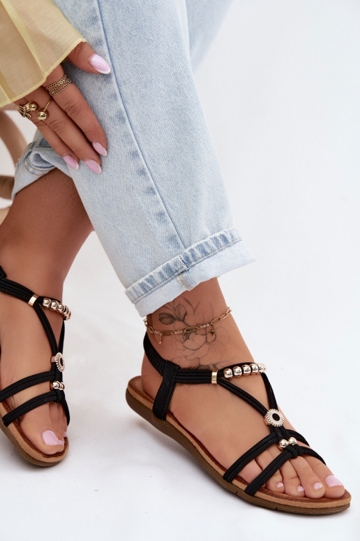 Schwarze flache Sandalen für Damen mit Riemen Zelda