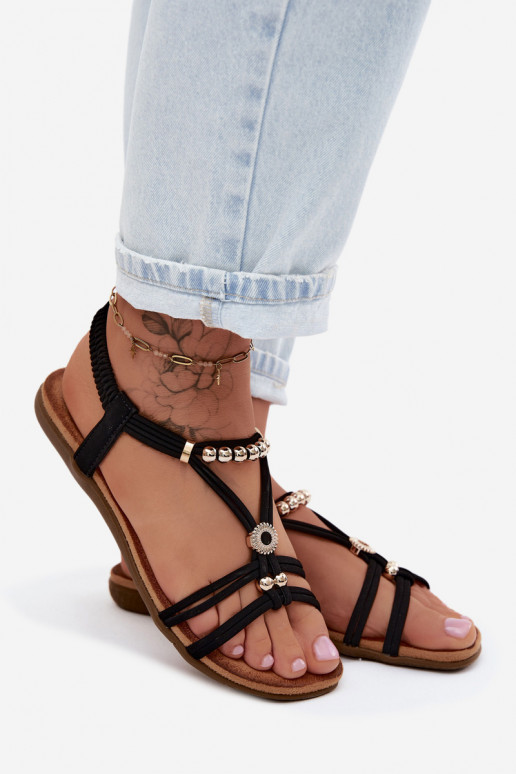 Schwarze flache Sandalen für Damen mit Riemen Zelda