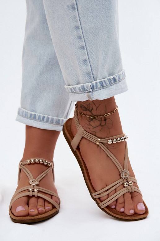 Flache Sandalen für Damen mit Streifen Beige Zelda