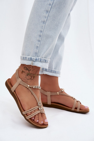 Flache Sandalen für Damen mit Streifen Beige Zelda 2