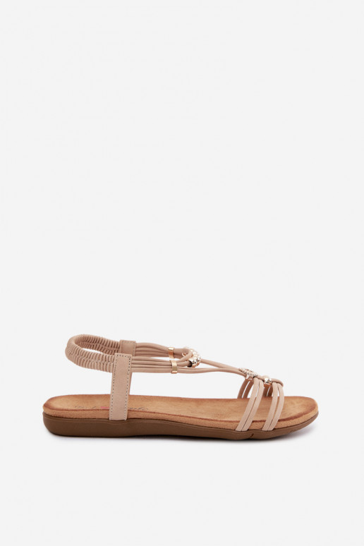 Flache Sandalen für Damen mit Streifen Beige Zelda