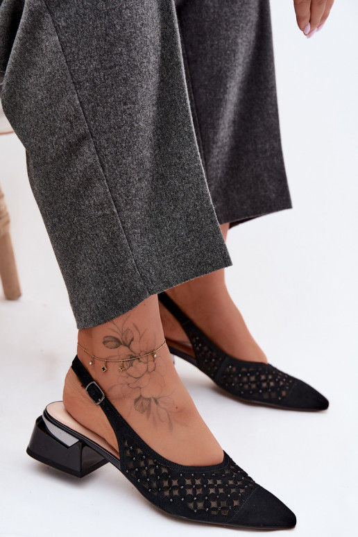 Haut INildledersandalen für Damen mit durchbrochenen Elementen mit Netz Klocke D&A CR61-3004 schZuarze Farbe