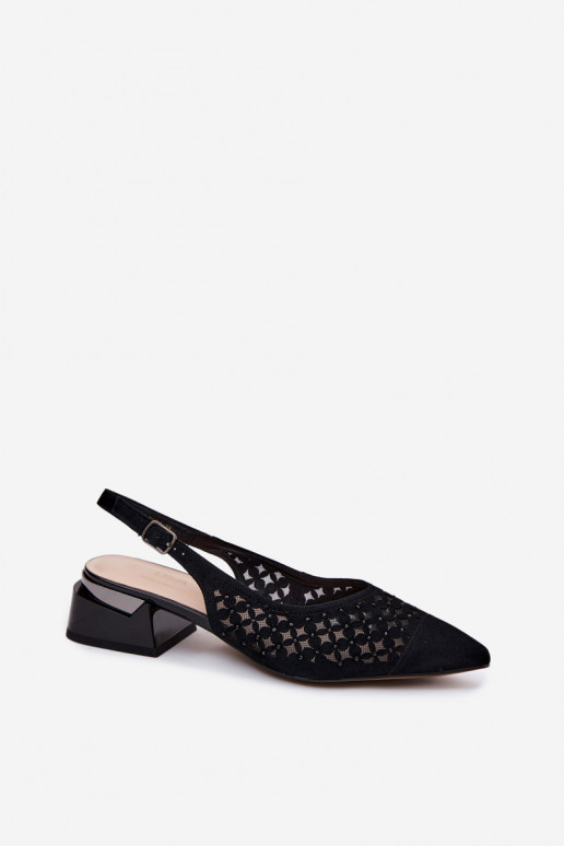 Schwarze Wildledersandalen mit durchbrochenen Elementen und Netz Klocke D&A