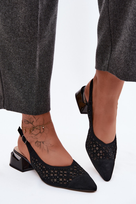 Haut INildledersandalen für Damen mit durchbrochenen Elementen mit Netz Klocke D&A CR61-3004 schZuarze Farbe