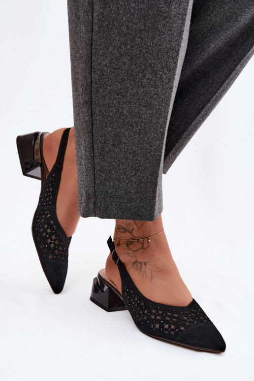 Haut INildledersandalen für Damen mit durchbrochenen Elementen mit Netz Klocke D&A CR61-3004 schZuarze Farbe