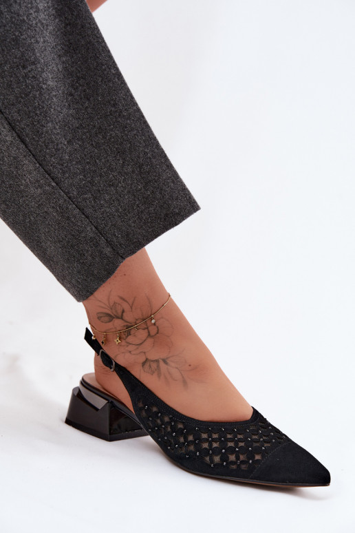 Haut INildledersandalen für Damen mit durchbrochenen Elementen mit Netz Klocke D&A CR61-3004 schZuarze Farbe