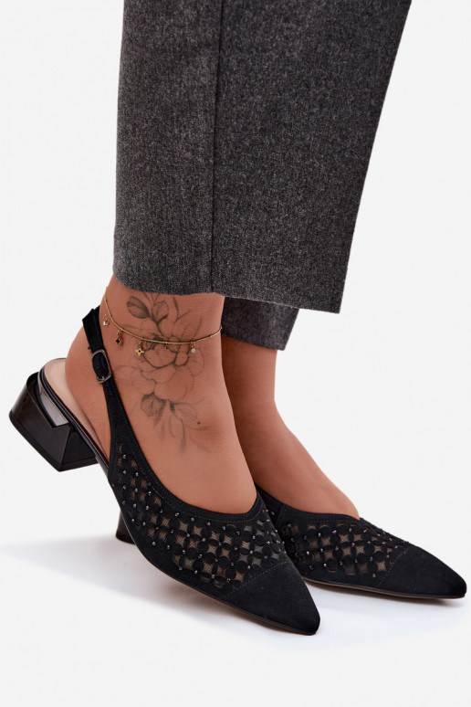 Haut INildledersandalen für Damen mit durchbrochenen Elementen mit Netz Klocke D&A CR61-3004 schZuarze Farbe