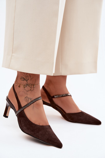Haut Elegante High Heels aus INildleder Ze Zdobionym Streifenem D&A CR61-3048 CzekoladoZue 2