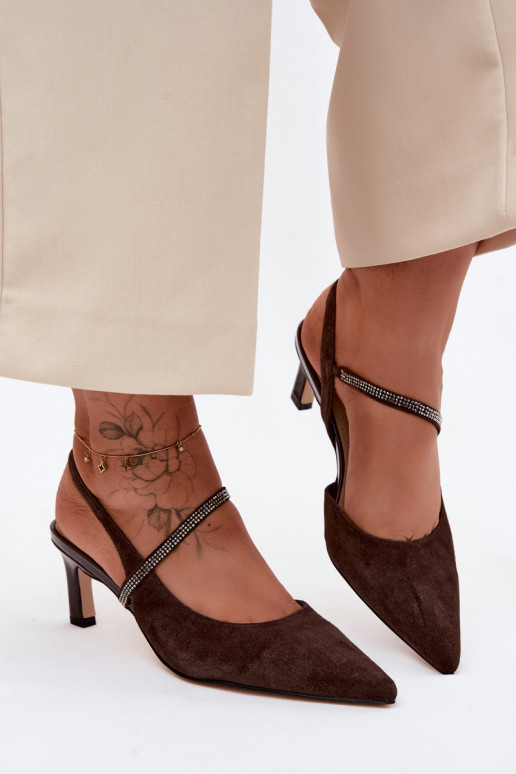 Haut Elegante High Heels aus INildleder Ze Zdobionym Streifenem D&A CR61-3048 CzekoladoZue