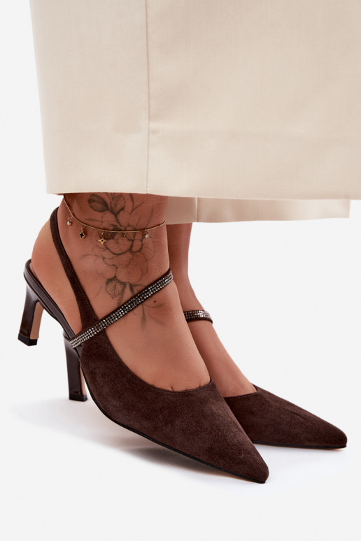 Haut Elegante High Heels aus INildleder Ze Zdobionym Streifenem D&A CR61-3048 CzekoladoZue