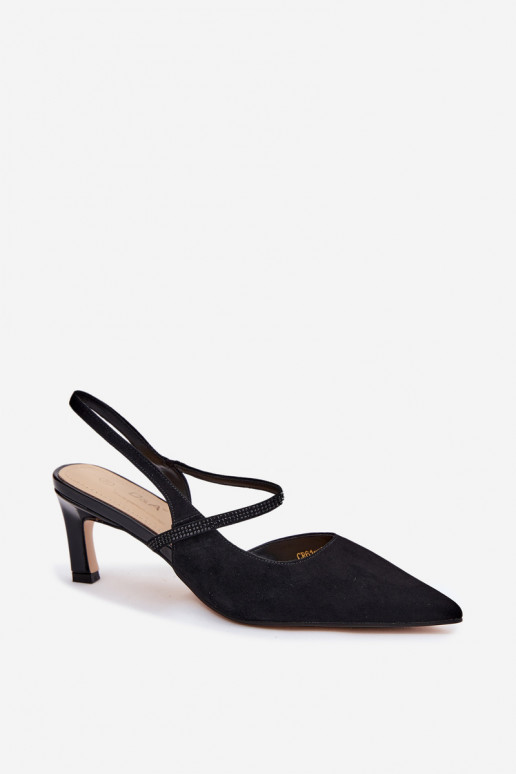 Schwarze elegante Wildlederschuhe mit dekorativen Riemen D&A