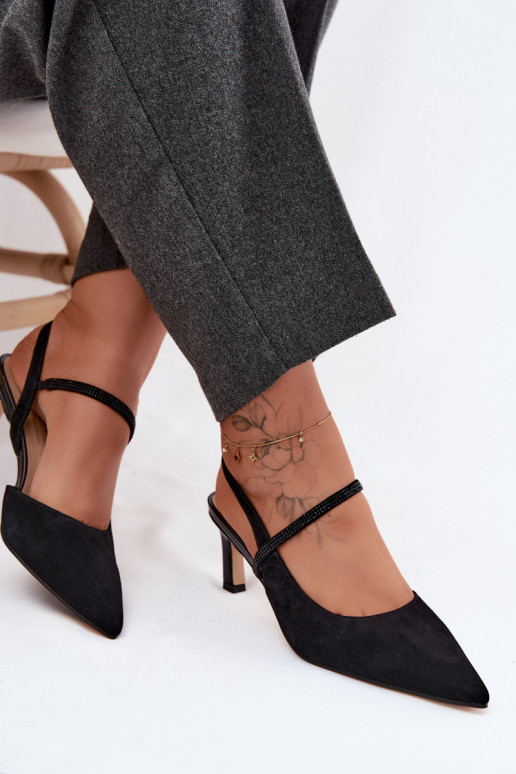 Schwarze elegante Wildlederschuhe mit dekorativen Riemen D&A