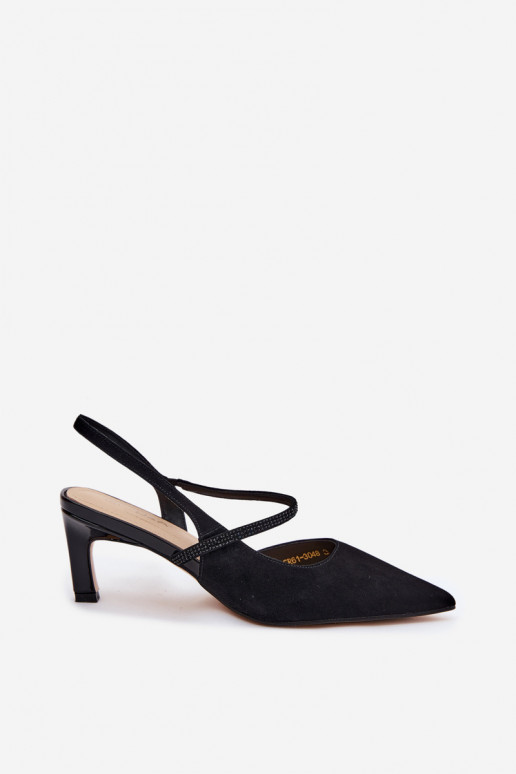 Schwarze elegante Wildlederschuhe mit dekorativen Riemen D&A