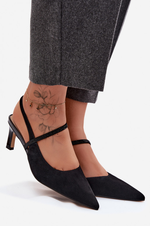 Haut Elegante High Heels aus INildleder Ze Zdobionym Streifenem D&A CR61-3048 schZuarze Farbe