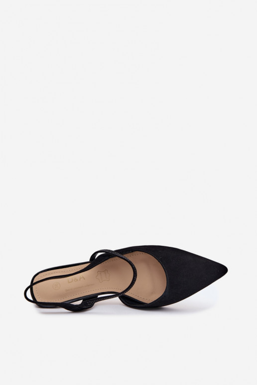 Schwarze elegante Wildlederschuhe mit dekorativen Riemen D&A