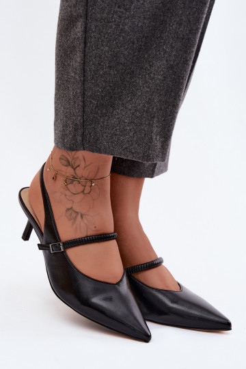 Haut Schuhe Sandalen mit hohen Absätzen mit Riemen D&A CR61-3046 schZuarze Farbe 2