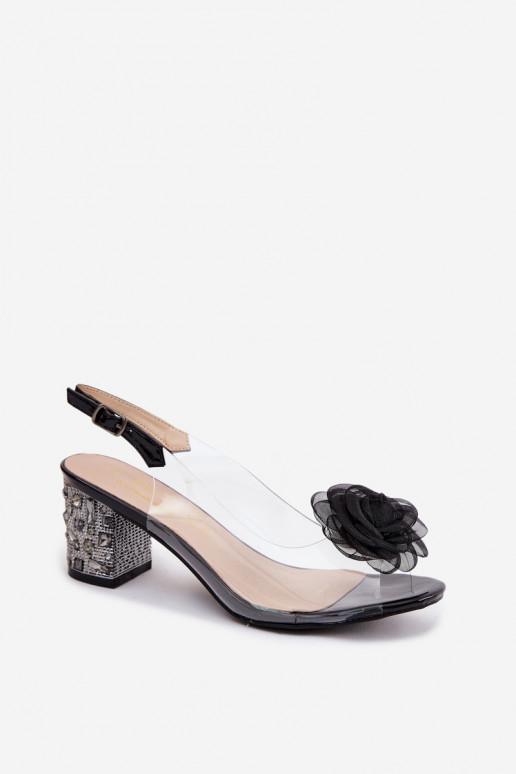 Schwarze transparente Sandalen mit Absätzen und funkelnden Nieten D&A