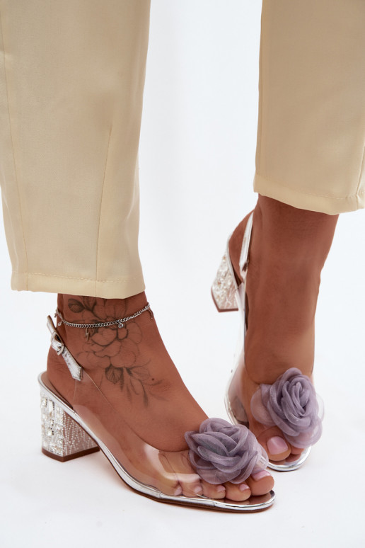 Sandalen Durchschauen mit Absätzen mit leuchtenden Augen SiateczkoZua pinke Farbea D&A MR61-9011 Silberfarbe