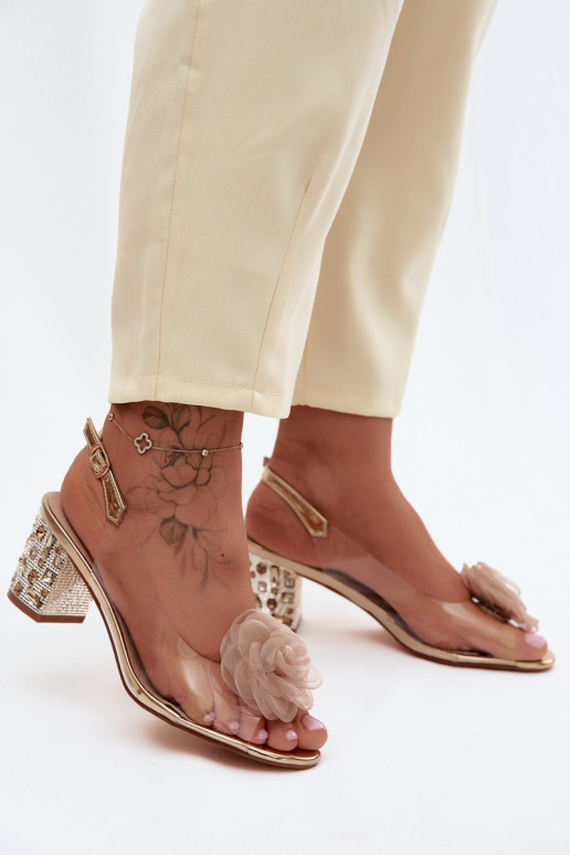 Sandalen Durchschauen mit Absätzen mit leuchtenden Augen SiateczkoZua pinke Farbea D&A MR61-9011 goldene Farbe