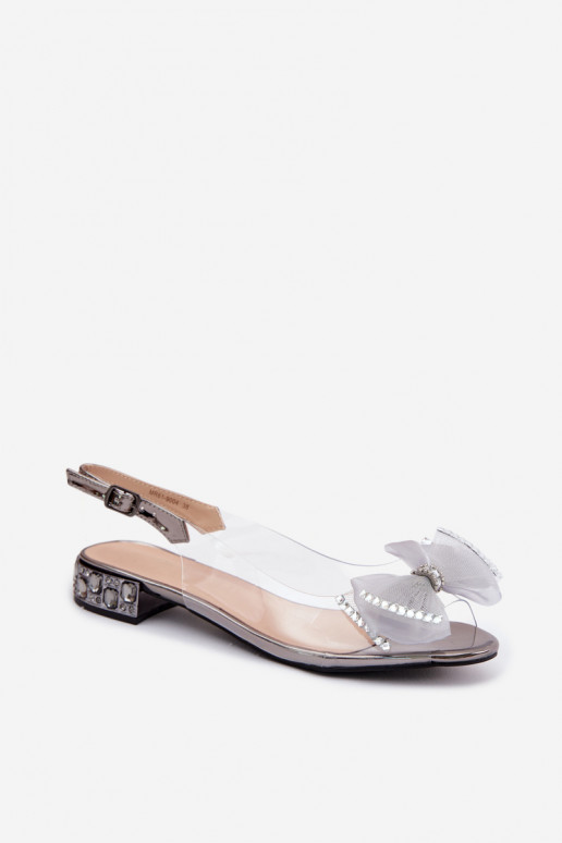Transparente Sandalen mit funkelnden Steinen und Netzschleife D&A MR61-9004 grau