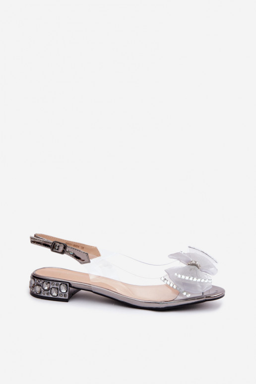 Transparente Sandalen mit funkelnden Steinen und Netzschleife D&A MR61-9004 grau