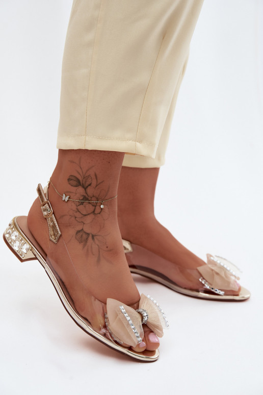 Durchschauen Sandalen mit leuchtenden Augen I SiateczkoZuą Bogen D&A MR61-9004 goldene Farbe