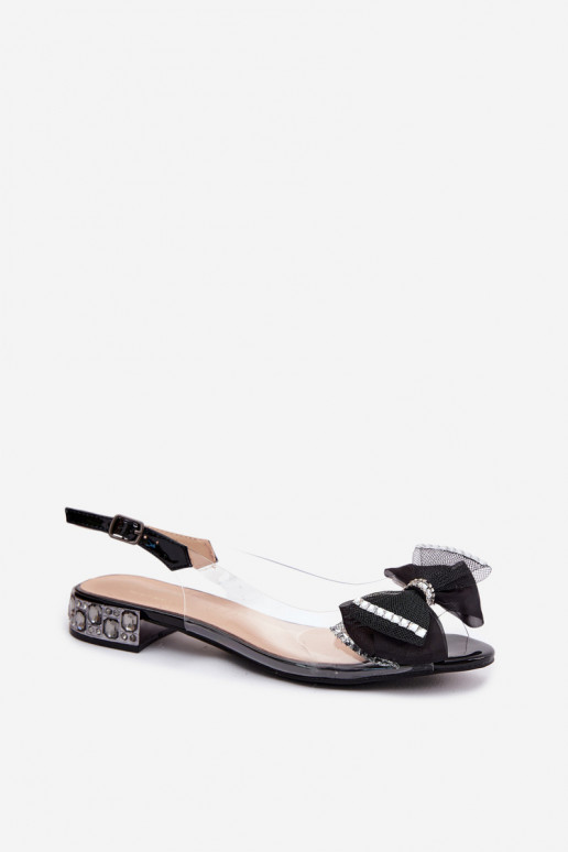 Transparente Sandalen mit funkelnden Steinen und Netzschleife D&A MR61-9004 schwarz