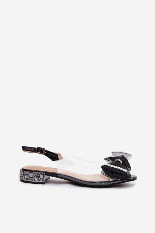 Transparente Sandalen mit funkelnden Steinen und Netzschleife D&A MR61-9004 schwarz