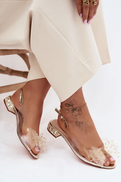 Damensandalen Durchschauen mit Bändern D&A MR61-9001 goldene Farbe