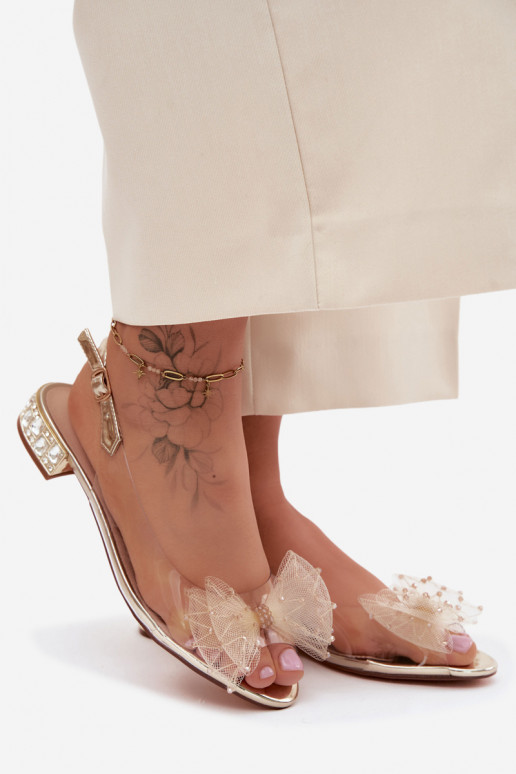Damen transparente Sandalen mit Schleifen D&A MR61-9001 gold