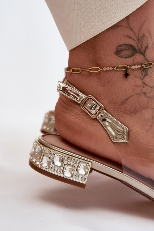 Damensandalen Durchschauen mit Bändern D&A MR61-9001 goldene Farbe