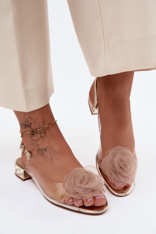 Damen transparente Sandalen mit Rosen D&A MR61-9003 gold