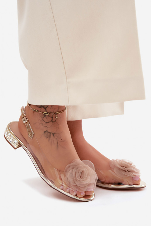 Damen transparente Sandalen mit Rosen D&A MR61-9003 gold