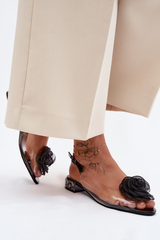 Damen transparente Sandalen mit Rosen D&A MR61-9003 schwarz