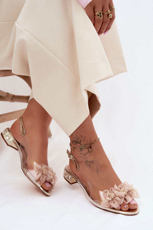 Transparente Sandalen mit funkelnden Steinen und Netzblumenmotiven D&A MR61-9006 gold
